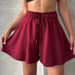 Volanlı keten şort bordo s255058