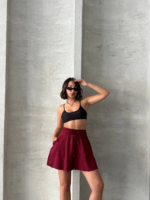 Volanlı keten şort bordo s255058 - Görsel 2