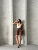 Volanlı keten şort kahve s255058 - Görsel 6
