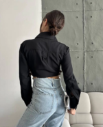 Yanı kemer detaylı crop gömlek siyah s4009 - Görsel 4