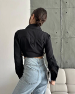 Yanı kemer detaylı crop gömlek siyah s4009 - Görsel 5