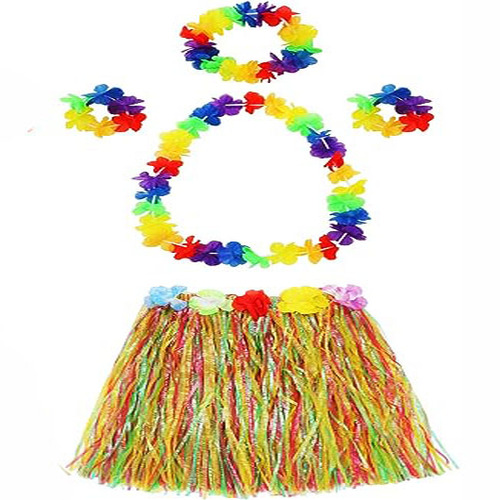 yetiskin-ve-cocuk-uyumlu-luau-al-resim-2246.jpg Hawaii Luau Kostüm Seti - Renkli Etek, Kolye ve Taç - Görsel 1