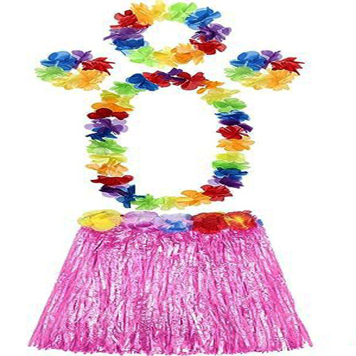 yetiskin-ve-cocuk-uyumlu-luau-al-resim-2253.jpg Pembe Hawaii Luau Kostüm Seti - Etek, Kolye ve Taç - Görsel 1