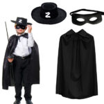 Çocuk Zorro Kostüm Seti - Pelerin, Şapka ve Maske