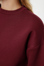 3 iplik şardonlu bisiklet yaka sweatshirt bordo - Görsel 4