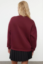 3 iplik şardonlu bisiklet yaka sweatshirt bordo - Görsel 2