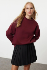 3 iplik şardonlu bisiklet yaka sweatshirt bordo - Görsel 3