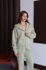 3 iplik şardonlu kapşonlu hoodie frm mint p510437 - Görsel 5