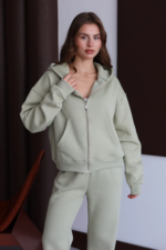3 iplik şardonlu kapşonlu hoodie frm mint p510437 - Görsel 4