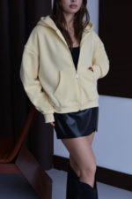 3 iplik şardonlu kapşonlu hoodie frm sarı p510437 - Görsel 7