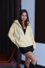 3 iplik şardonlu kapşonlu hoodie frm sarı p510437 - Görsel 2