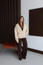 3 iplik şardonlu kapşonlu hoodie frm bej p510437 - Görsel 2