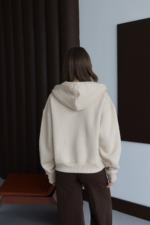3 iplik şardonlu kapşonlu hoodie frm bej p510437 - Görsel 4