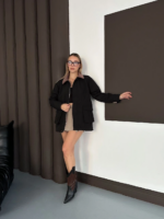 Astarlı yaka detaylı artos ceket siyah st2651019 - Görsel 3