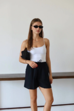 Müslin kumaş şort bağcıklı siyah pt - Görsel 5