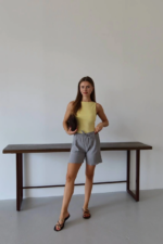Müslin kumaş şort bağcıklı gri pt - Görsel 2
