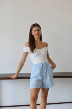 Müslin kumaş şort bağcıklı mavi pt - Görsel 6