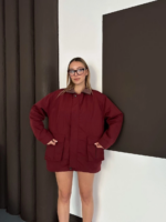 Astarlı yaka detaylı artos ceket bordo st2651019 - Görsel 5