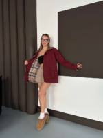 Astarlı yaka detaylı artos ceket bordo st2651019 - Görsel 4