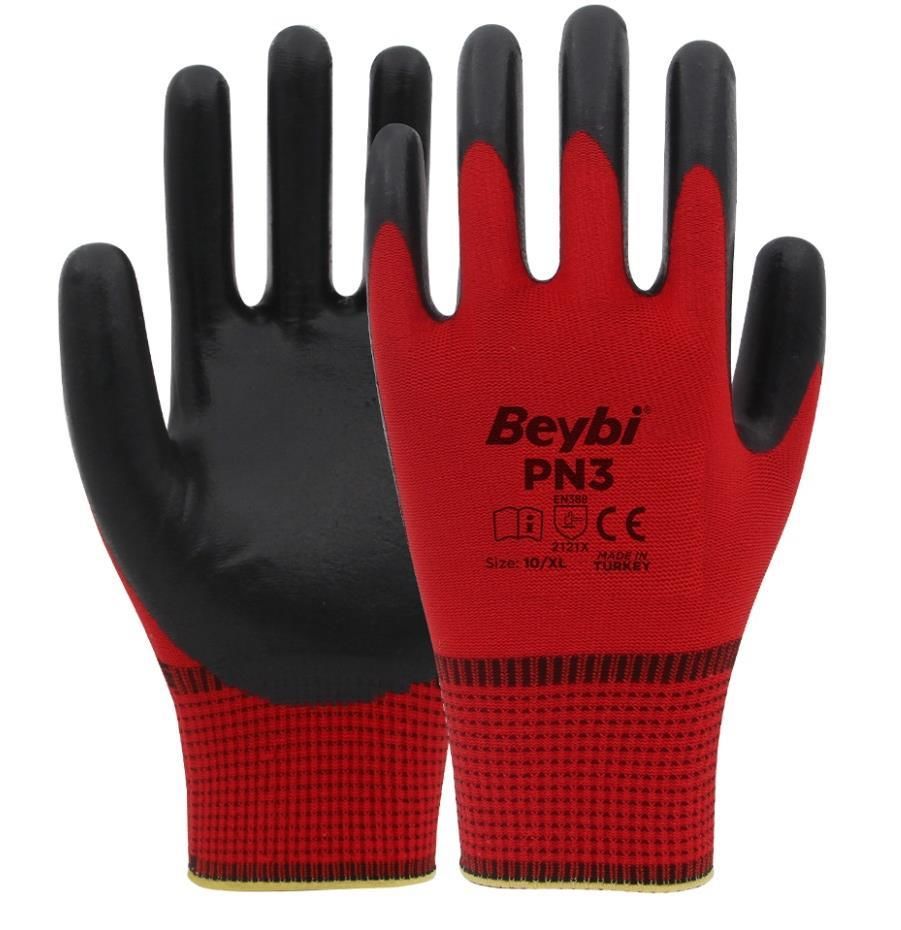 beybi-pn3-nitril-kirmizi-eldiveni-no-9-65210.jpg PN3 Kırmızı Nitril Kaplı İş Eldiveni - No: 9 (15G Polyester) - Görsel 1