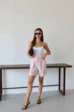Müslin kumaş şort bağcıklı pembe pt - Görsel 6