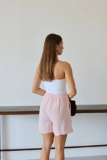 Müslin kumaş şort bağcıklı pembe pt - Görsel 5