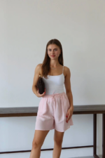 Müslin kumaş şort bağcıklı pembe pt - Görsel 2