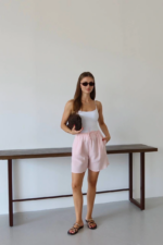Müslin kumaş şort bağcıklı pembe pt - Görsel 4