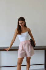 Müslin kumaş şort bağcıklı pembe pt - Görsel 3
