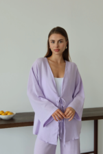 Müslin kumaş kimono lila pt - Görsel 4