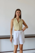 Müslin kumaş şort bağcıklı beyaz pt - Görsel 3