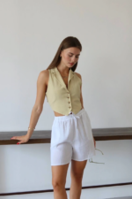 Müslin kumaş şort bağcıklı beyaz pt - Görsel 4
