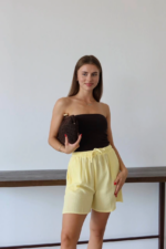 Müslin kumaş şort bağcıklı sarı pt - Görsel 3