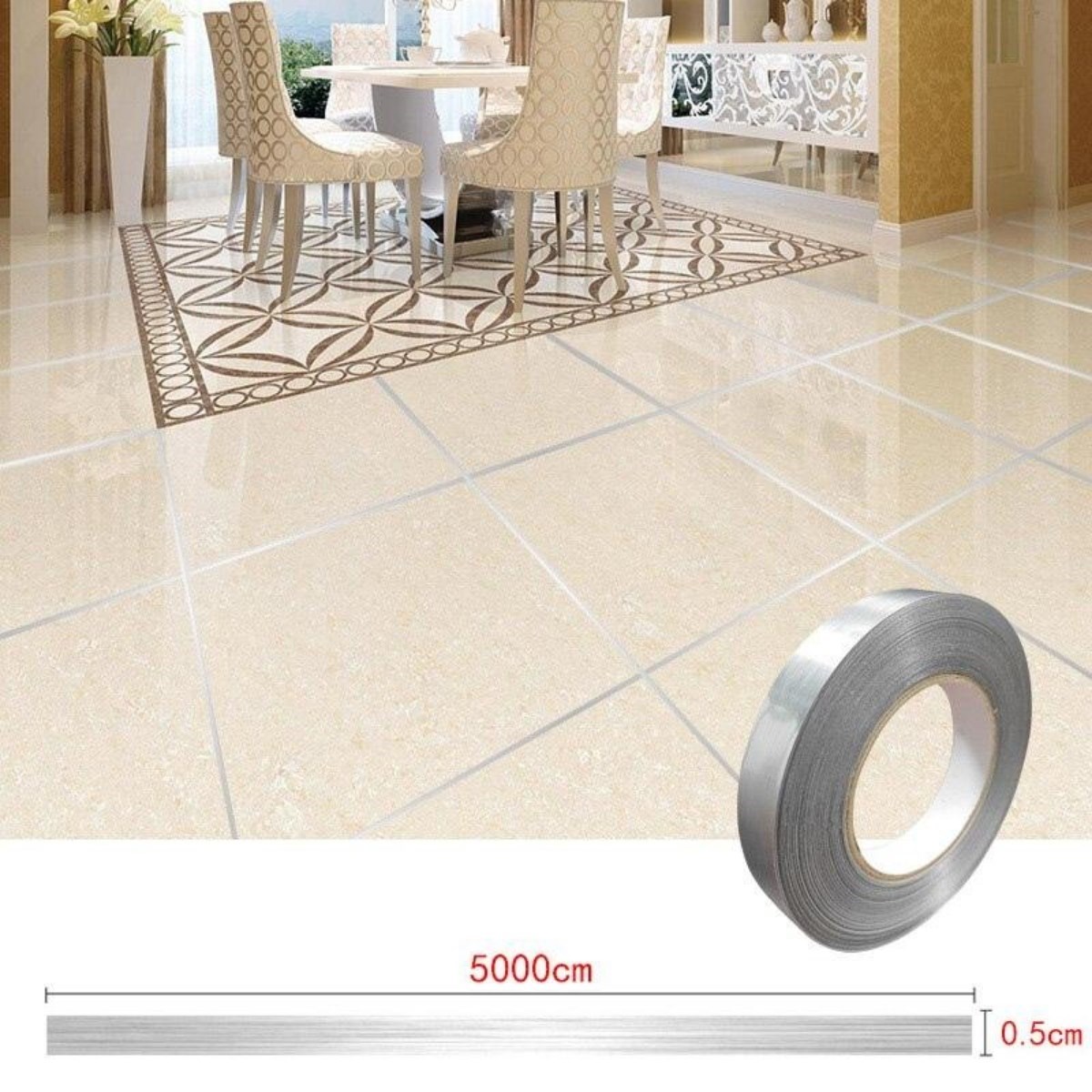 0-5-cm-kal-6214-1.jpg 0.5 Cm Kalınlık Gümüş Fayans Arası Şerit Bandı 50 Metre Banyo Derz Dekor Bandı - Görsel 1