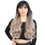 Kahküllü Uzun Dalgalı Fiber Sen Peruk / Siyah / Küllü Bebek Sarı  Ombreli - Görsel 2