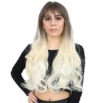 Kahküllü Uzun Dalgalı Fiber Sen Peruk / Küllü Açık Kahve / Platin Ombreli - Görsel 2