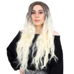Fiber Sen Uzun Su Dalgası Peruk / Kahve / Platin Ombreli - Görsel 2