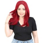 Kahkülsüz Fiber Sen Orta Boy Düz Peruk / Kızıl