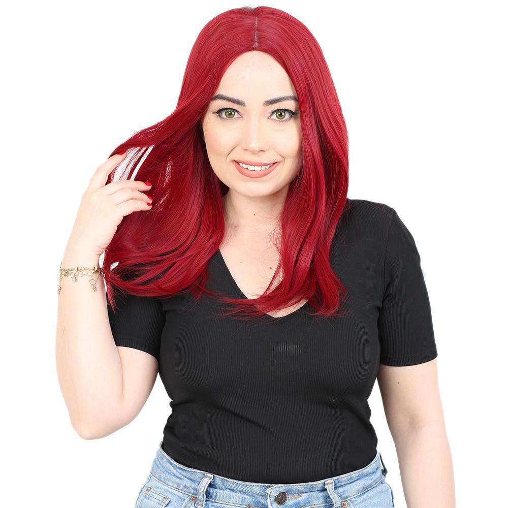 1-124.jpg Kahkülsüz Fiber Sen Orta Boy Düz Peruk / Kızıl - Görsel 1