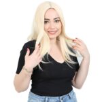 Kahkülsüz Fiber Sen Orta Boy Düz Peruk / Platin