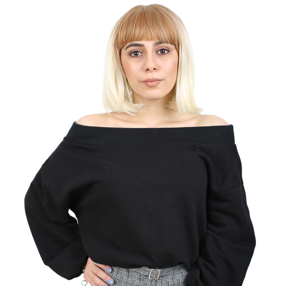 1-139.jpg Kısa Küt Perçemli Fiber Sen Peruk / Balköpüğü / Platin Ombreli - Görsel 1