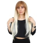 Fiber Sen Uzun Düz Kahküllü Peruk / Balköpüğü / Platin Ombreli - Görsel 2