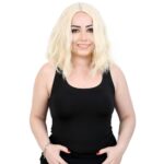 Fiber Sen Kısa Dalgalı Perçemsiz Peruk / Platin