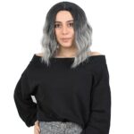 Fiber Sen Kısa Dalgalı Perçemsiz Peruk / Siyah / Gri Ombreli