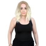 Fiber Sen Kısa Dalgalı Perçemsiz Peruk / Küllü Balköpüğü / Platin Ombreli