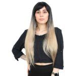 Fiber Sen Uzun Düz Kahküllü Peruk / Siyah / Balköpüğü Ombreli - Görsel 2