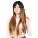 Fiber Sen Uzun Düz Kahküllü Peruk / Siyah / Karamel Ombreli - Görsel 2
