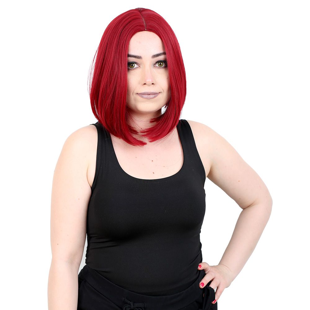 1-172.jpg Kahkülsüz Düz Kısa Fiber Sen Peruk / Kızıl - Görsel 1