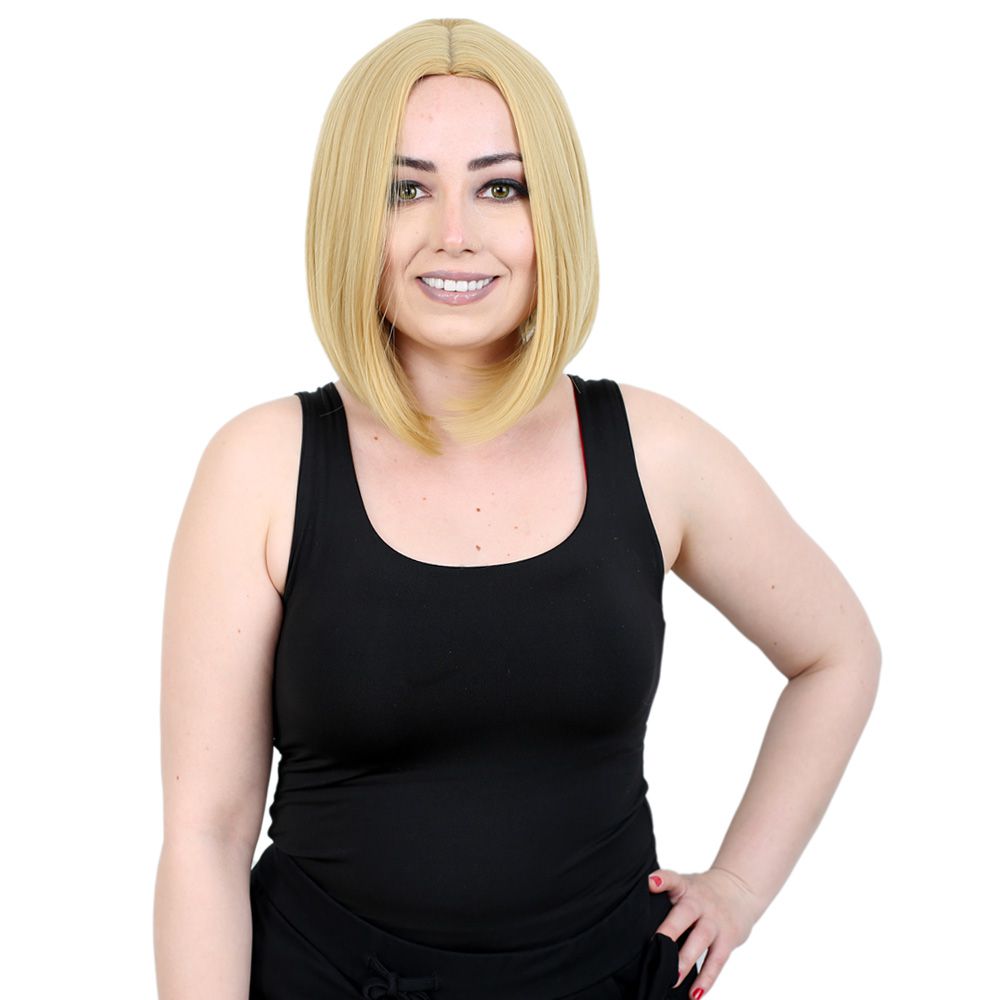 1-174.jpg Kahkülsüz Düz Kısa Fiber Sen Peruk / Sarı - Görsel 1