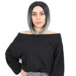 Kahkülsüz Düz Kısa Fiber Sen Peruk / Siyah / Gri Ombreli